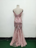 Sequin Patchwork Mesh strap luxury evening dress