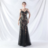 Sequin Patchwork Mesh strap luxury evening dress