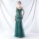 Sequin Patchwork Mesh strap luxury evening dress