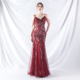 Sequin Patchwork Mesh strap luxury evening dress