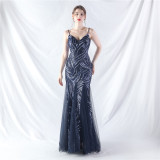 Sequin Patchwork Mesh Strap evening dress