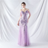 Sequin Patchwork Mesh strap luxury evening dress