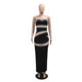 Strapless beaded Slim long Dress female slit evening dress