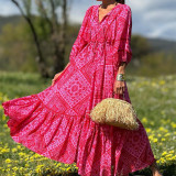 Spring Summer Women's Fashion Chic Bohemian Print Maxi Dress