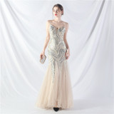 Sequin Patchwork Mesh strap luxury evening dress