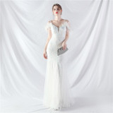 feather sequin Patchwork Mesh luxury evening dress