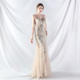 Sequin Patchwork Mesh Strap evening dress