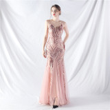 Sequin Patchwork Mesh Strap evening dress