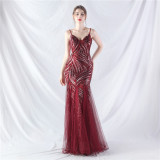 Sequin Patchwork Mesh Strap evening dress