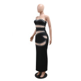 Strapless beaded Slim long Dress female slit evening dress