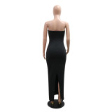 Strapless beaded Slim long Dress female slit evening dress