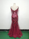 Sequin Patchwork Mesh strap luxury evening dress