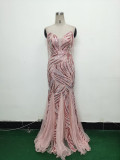 Sequin Patchwork Mesh strap luxury evening dress