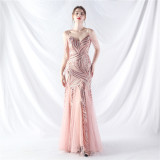 Sequin Patchwork Mesh strap luxury evening dress