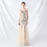 Sequin Patchwork Mesh strap luxury evening dress