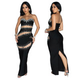 Strapless beaded Slim long Dress female slit evening dress