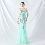 Sequin Patchwork Mesh strap luxury evening dress