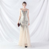 Sequin Patchwork Mesh Strap evening dress