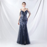 Sequin Patchwork Mesh strap luxury evening dress