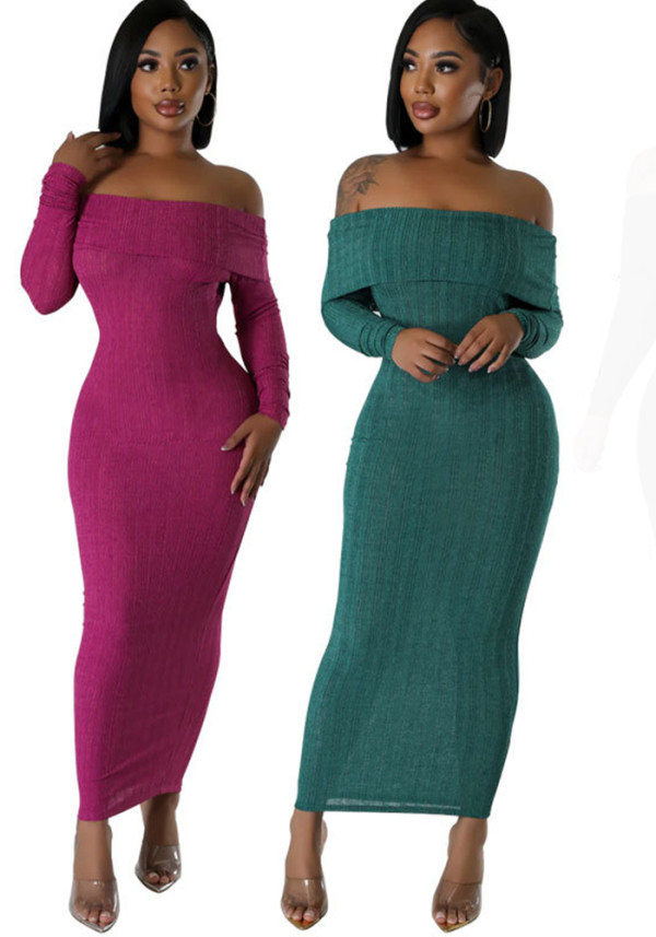 Women Solid Off Shoulder Maxi Dress