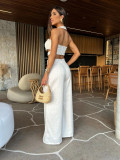 Women Strapless Halter Neck elegant Solid hollow Jumpsuit