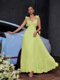 Women Summer Chiffon Flower Dress Backless Cross Pleated Evening Dress