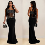 Women Beaded Mesh Maxi Dress