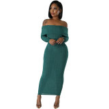 Women Solid Off Shoulder Maxi Dress