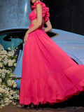 Women Summer Chiffon Flower Dress Backless Cross Pleated Evening Dress