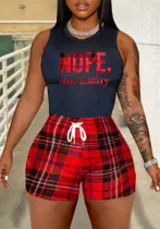Plus Size Women Casual Letter Print Top and Shorts Two-Piece Set