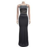 Women Beaded Mesh Maxi Dress