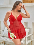 Plus Size Women Red Lace Dress Sexy Lingerie