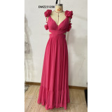 Women Summer Chiffon Flower Dress Backless Cross Pleated Evening Dress