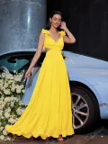 Women Summer Chiffon Flower Dress Backless Cross Pleated Evening Dress