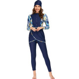 Muslim long sleeves full length pants sun protection three-piece swimsuit