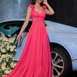 Women Summer Chiffon Flower Dress Backless Cross Pleated Evening Dress