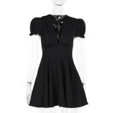 Women summer puff sleeve V-neck sexy puffy dress