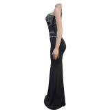 Women Beaded Mesh Maxi Dress