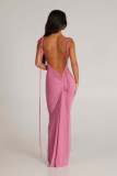 Women pleated sexy Backless Suspender Solid Maxi Bodycon Dress