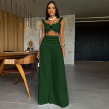 Women summer Holidays Solid sexy suspender Top and Casual Wide Leg Pants Two-Piece Set