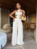 Women Strapless Halter Neck elegant Solid hollow Jumpsuit