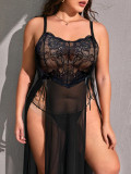 Plus Size Women Black Lace Long Dress Sexy Lingerie