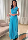 Women Summer Turndown Collar Solid Wide Leg Jumpsuit