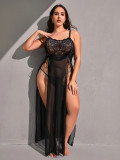 Plus Size Women Black Lace Long Dress Sexy Lingerie