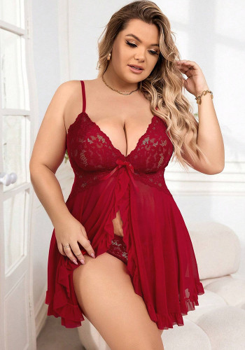 Plus Size Women Red Lace Dress Sexy Lingerie