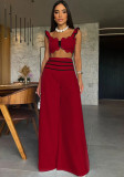 Women summer Holidays Solid sexy suspender Top and Casual Wide Leg Pants Two-Piece Set