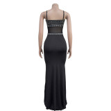 Women Beaded Mesh Maxi Dress