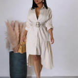 Women's Turndown Collar Solid Color Fashion Loose Casual Button Irregular Shirt Dress