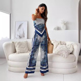 Fashionable Printed Strap Vest Wide Leg Pants Two Piece Set Women's Clothing