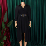 Women's Turndown Collar Solid Color Fashion Loose Casual Button Irregular Shirt Dress
